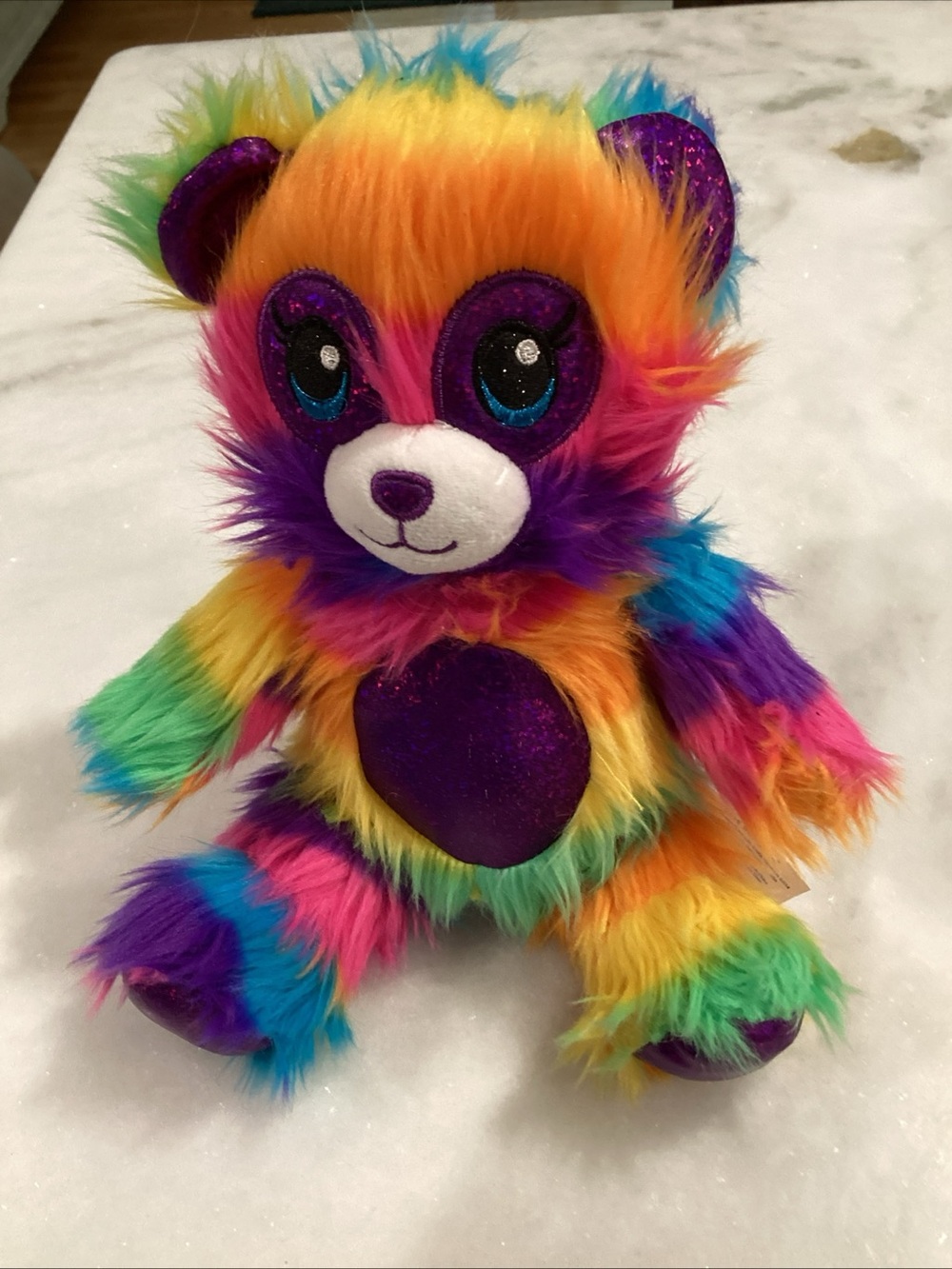 Build-A-Bear Rainbow Multicolor Plush Teddy with Purple Heart. Kidcore